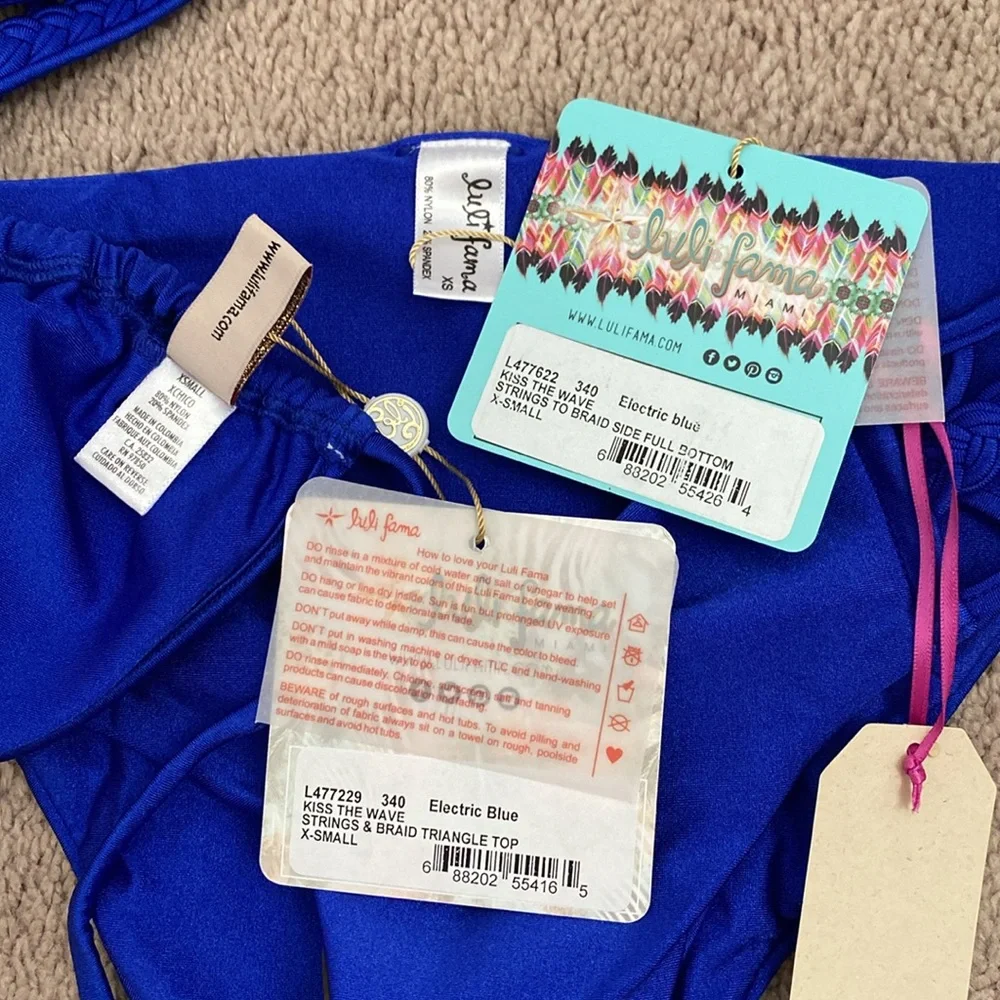 Luli Fama Kiss The Wave Triangle Top And Strings To Braid Full Bottom Size XS - Picture 10 of 15